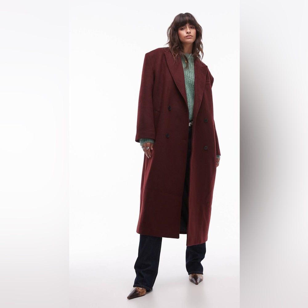 Topshop Burgundy Long Coat